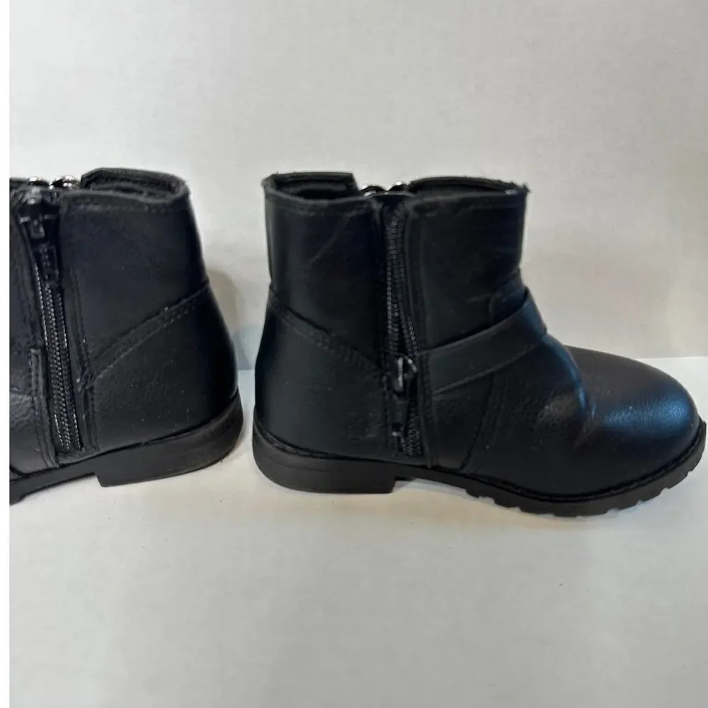 Black Silver Size 8 Kids Girls Lil Natalie Heart Buckled Moto Ankle Boot Bootie